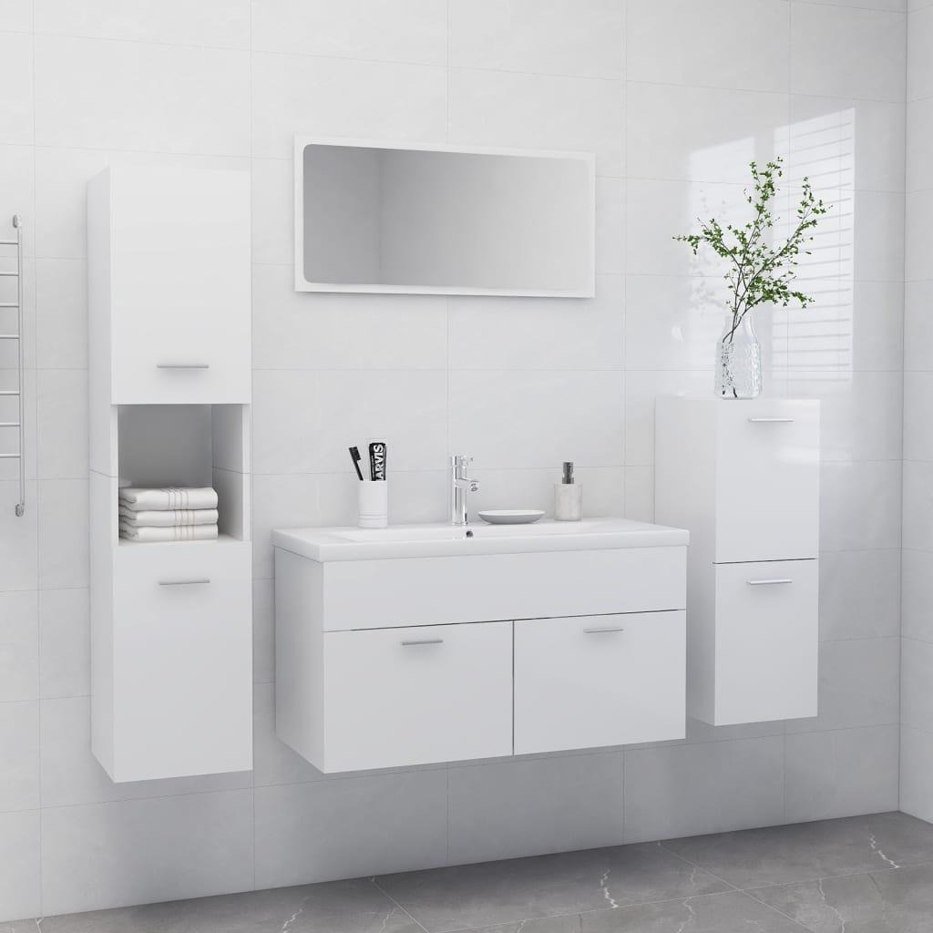Bathroom Furniture Set High Gloss White Engineered Wood - image 1