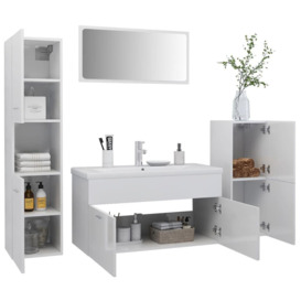 Bathroom Furniture Set High Gloss White Engineered Wood - thumbnail 3