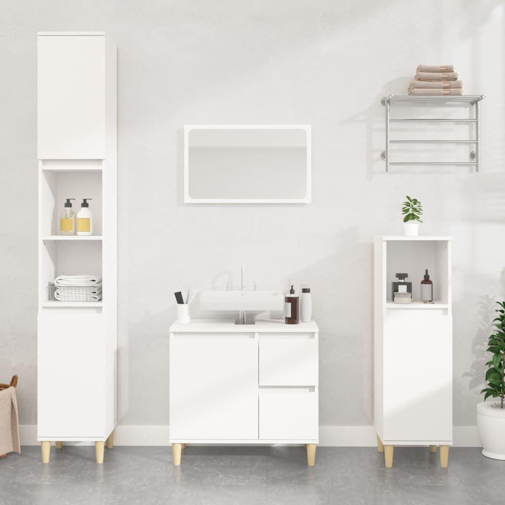3 Piece Bathroom Cabinet Set White Engineered Wood - image 1