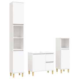 3 Piece Bathroom Cabinet Set White Engineered Wood - thumbnail 2