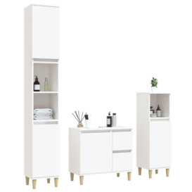 3 Piece Bathroom Cabinet Set White Engineered Wood - thumbnail 3