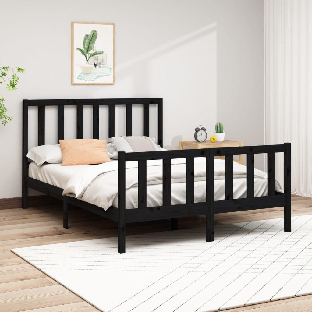 Bed Frame Black Solid Wood Pine 150x200 cm King Size - image 1