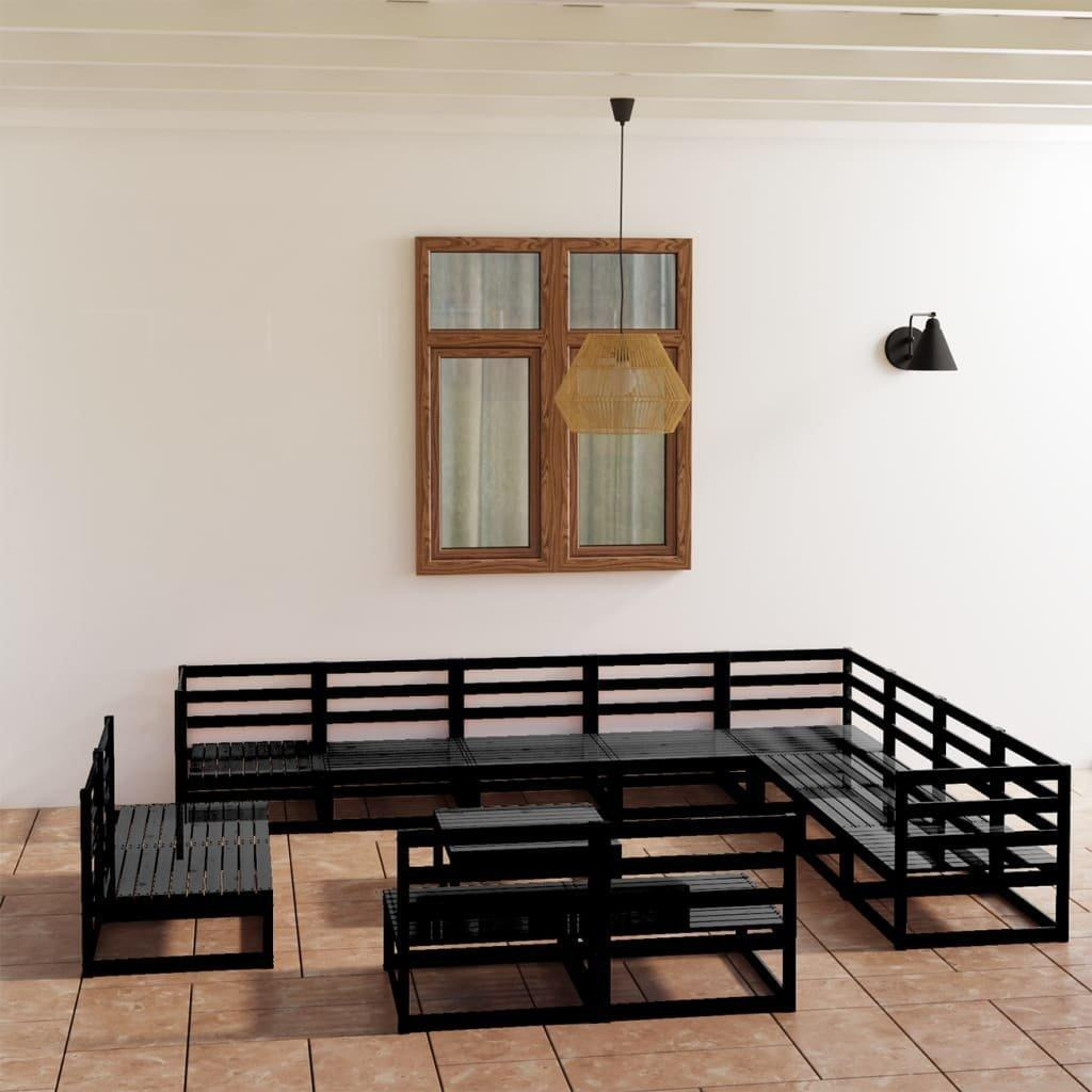 13 Piece Garden Lounge Set Black Solid Pinewood - image 1