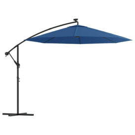 Cantilever Umbrella with LED Lights and Steel Pole 300 cm Azure - thumbnail 2