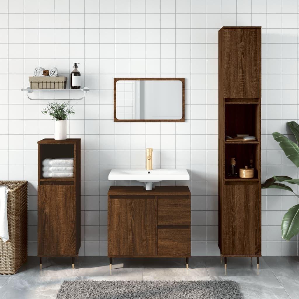 Bathroom Cabinet Brown Oak 30x30x190 cm Engineered Wood - image 1