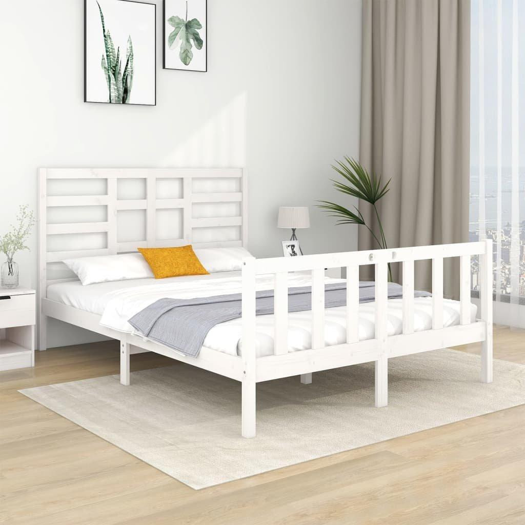 Bed Frame White Solid Wood 140x190 cm - image 1