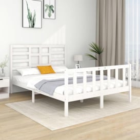 Bed Frame White Solid Wood 140x190 cm - thumbnail 1