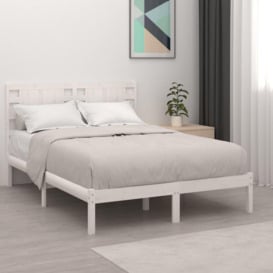 Bed Frame White Solid Wood 135x190 cm Double - thumbnail 1