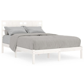 Bed Frame White Solid Wood 135x190 cm Double - thumbnail 2