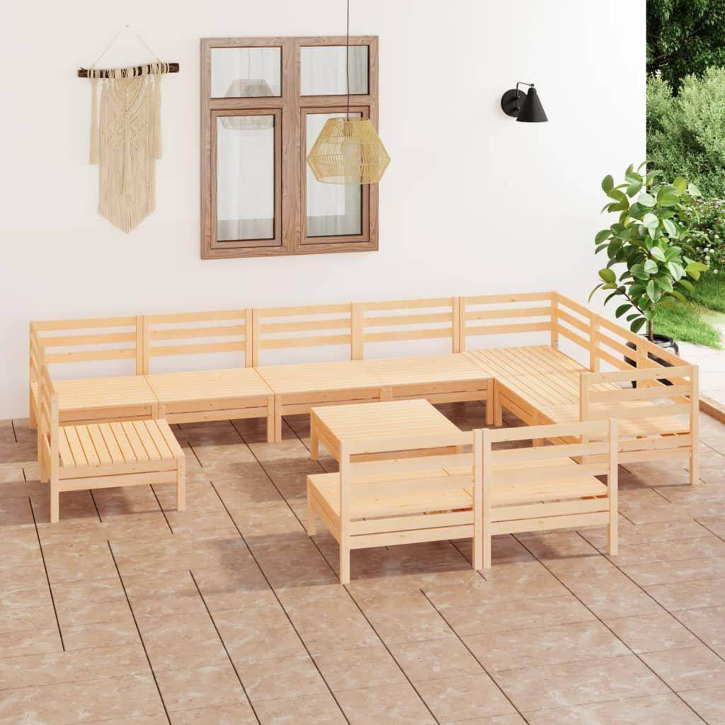 11 Piece Garden Lounge Set Solid Wood Pine - image 1