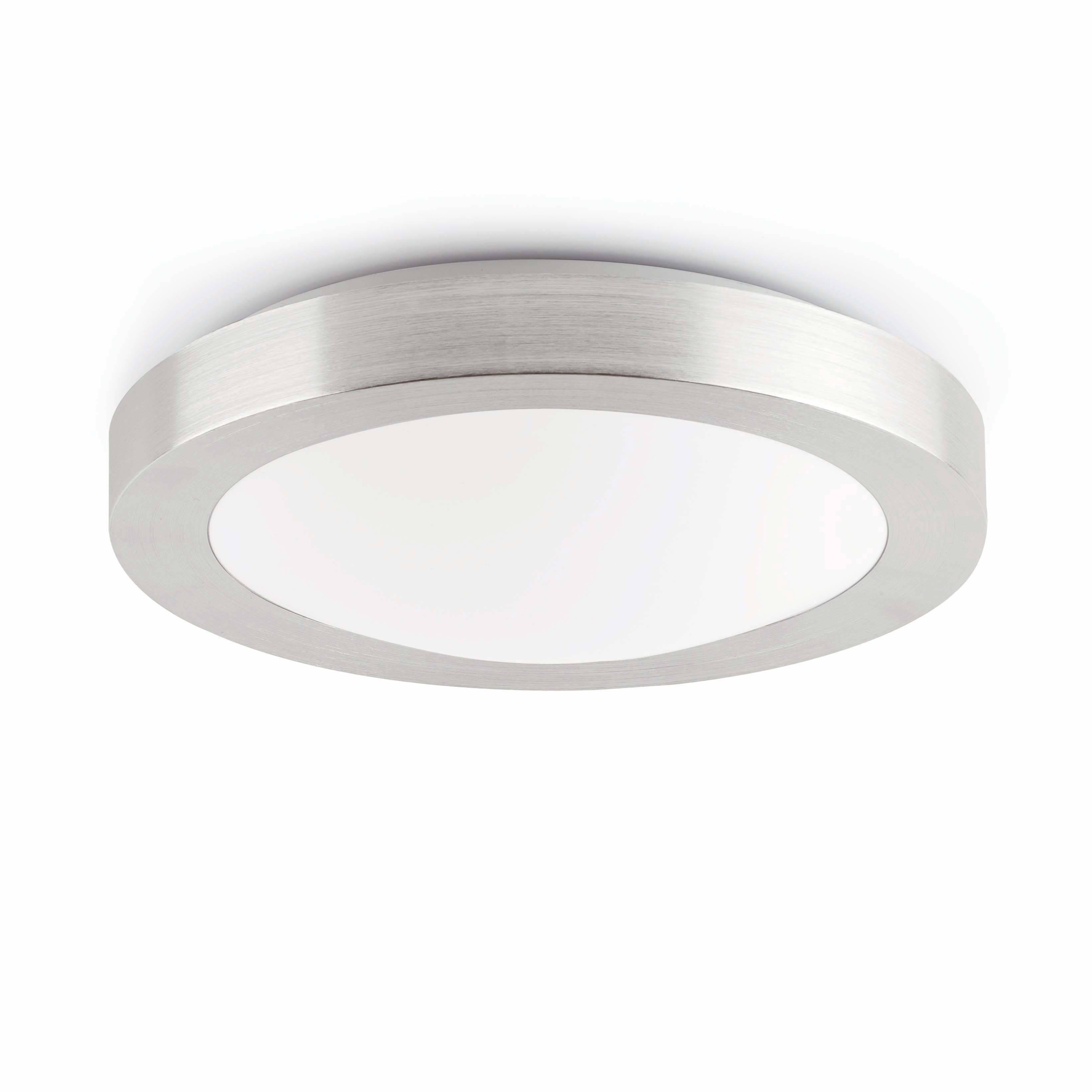 Logos 2 Light Medium Round Bathroom Flush Ceiling Light Aluminium White IP44 E27 - image 1
