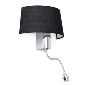 Hotel 1 Light Indoor Wall Light Black Chrome with Reading Lamp E27