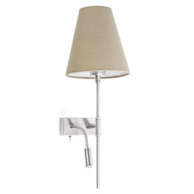 Sabana 1 Light Indoor Wall Light Nickel Beige with Reading Lamp Right Side E27