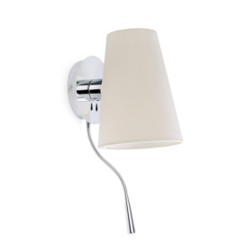 Lupe 1 Light Indoor Wall Light Chrome White with Reading Lamp E27