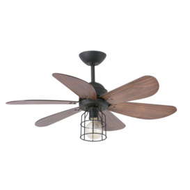 Chicago 1 Light Small Ceiling Fan Black Walnut with Light E27 - thumbnail 1