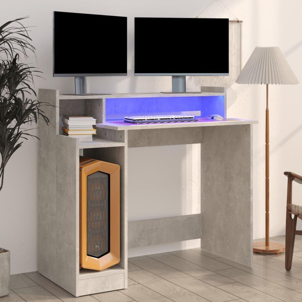 Desk with LED Lights Concrete grey 97x45x90 cm Engineered Wood - image 1