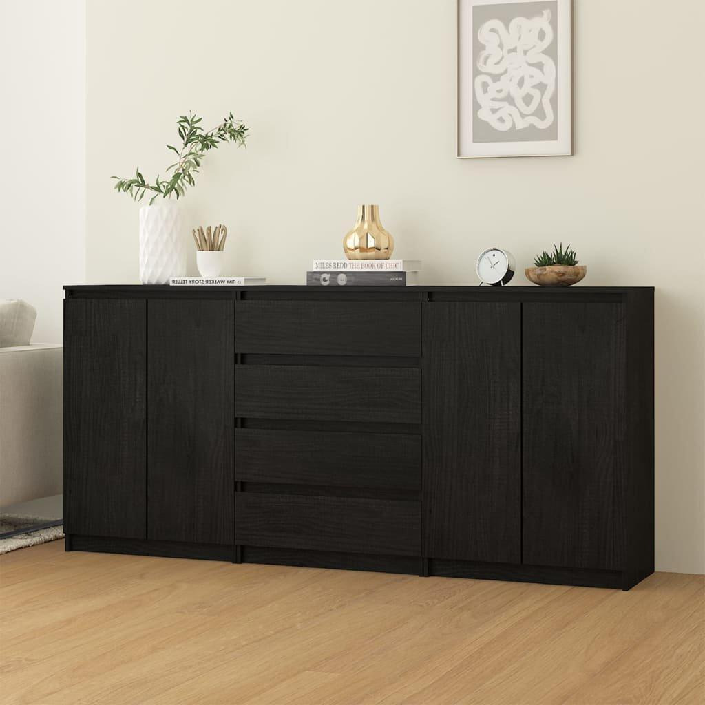 Side Cabinets 3 pcs Black Solid Pinewood - image 1