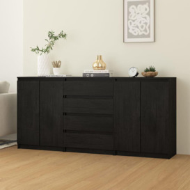 Side Cabinets 3 pcs Black Solid Pinewood