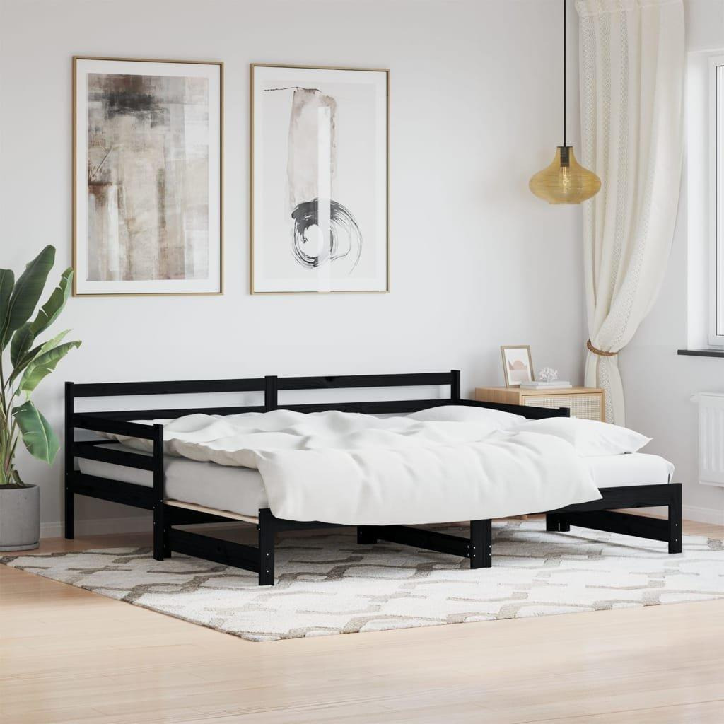 Daybed with Trundle Black 90x190 cm Solid Wood Pine - image 1