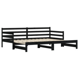 Daybed with Trundle Black 90x190 cm Solid Wood Pine - thumbnail 3