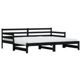 Daybed with Trundle Black 90x190 cm Solid Wood Pine - thumbnail 2