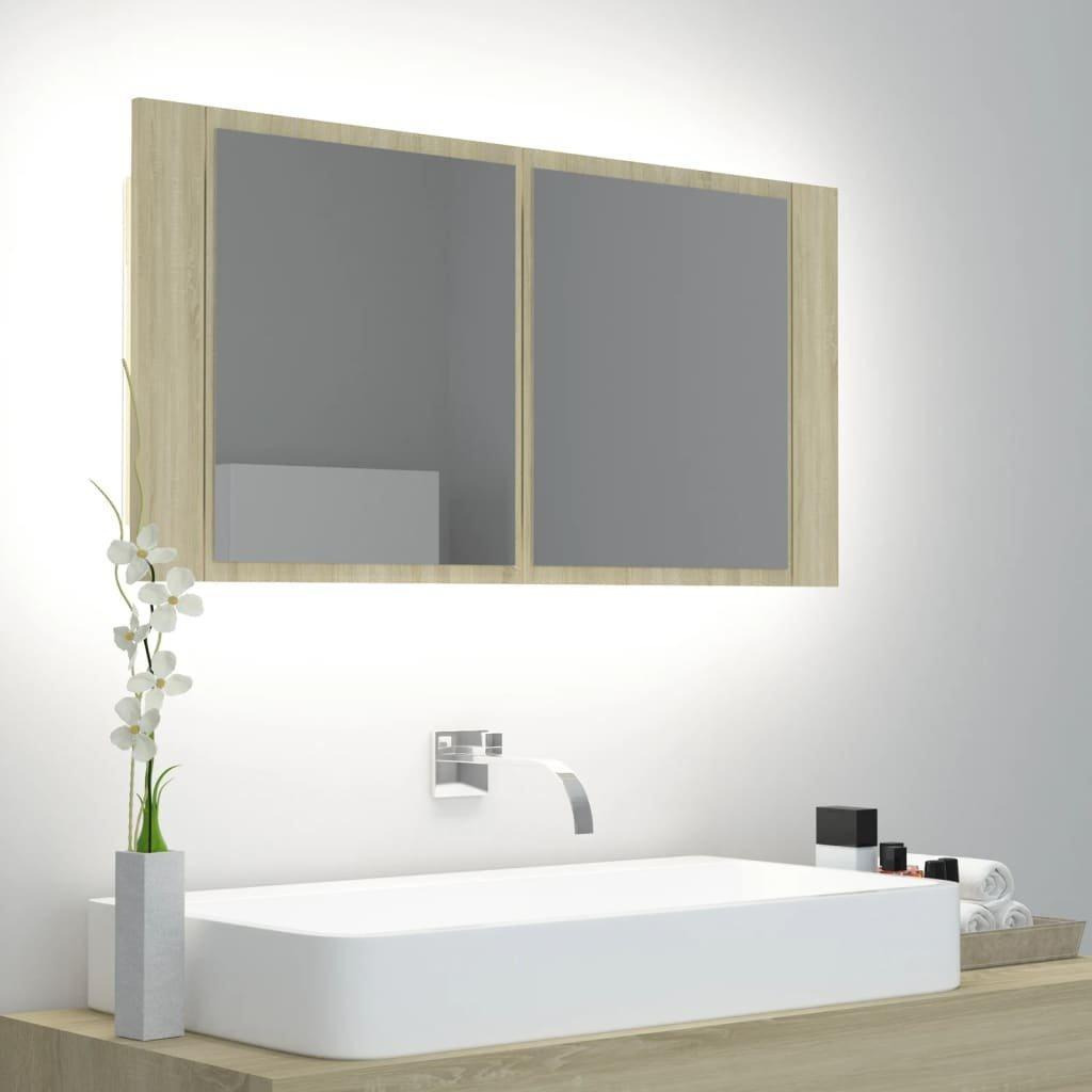 LED Bathroom Mirror Cabinet Sonoma Oak 90x12x45 cm - image 1