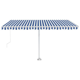 Manual Retractable Awning with LED 400x350 cm Blue and White - thumbnail 2