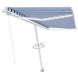 Manual Retractable Awning with LED 400x350 cm Blue and White - thumbnail 3