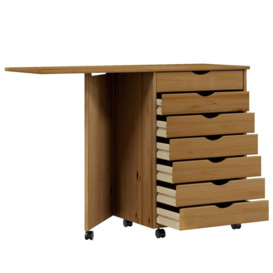 Rolling Cabinet with Desk MOSS Honey Brown Solid Wood Pine - thumbnail 3