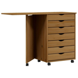Rolling Cabinet with Desk MOSS Honey Brown Solid Wood Pine - thumbnail 2