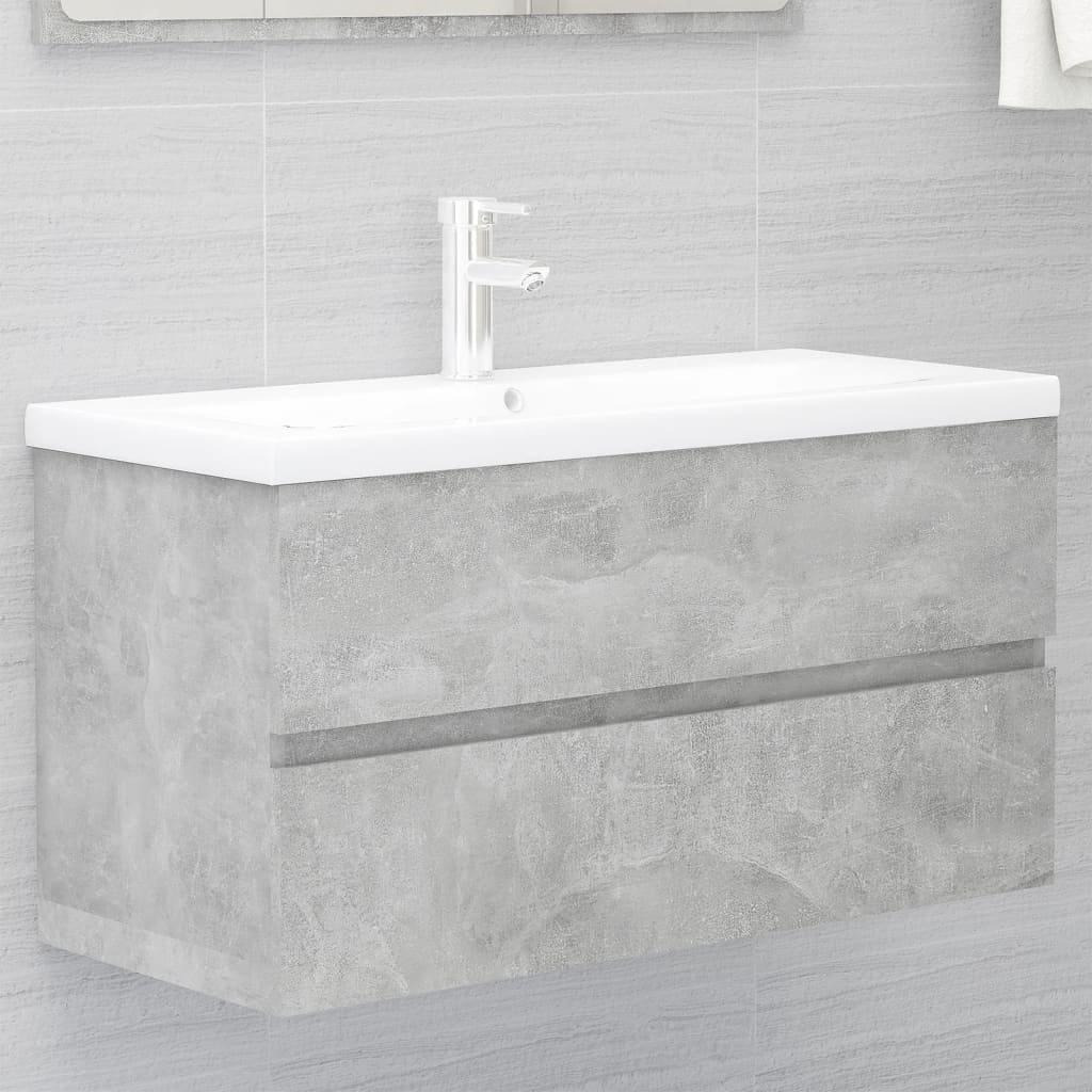 Sink Cabinet with Built-in Basin Concrete Grey Engineered Wood - image 1