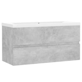 Sink Cabinet with Built-in Basin Concrete Grey Engineered Wood - thumbnail 2