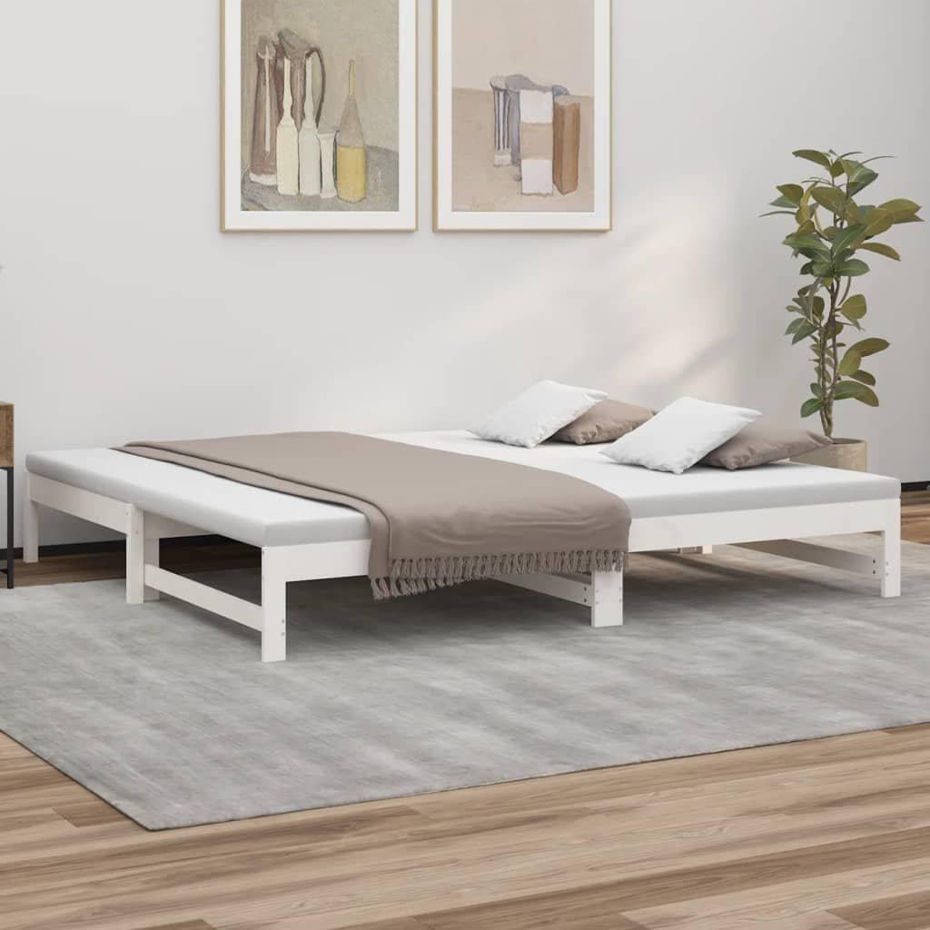 Pull-out Day Bed White 2x(100x200) cm Solid Wood Pine - image 1