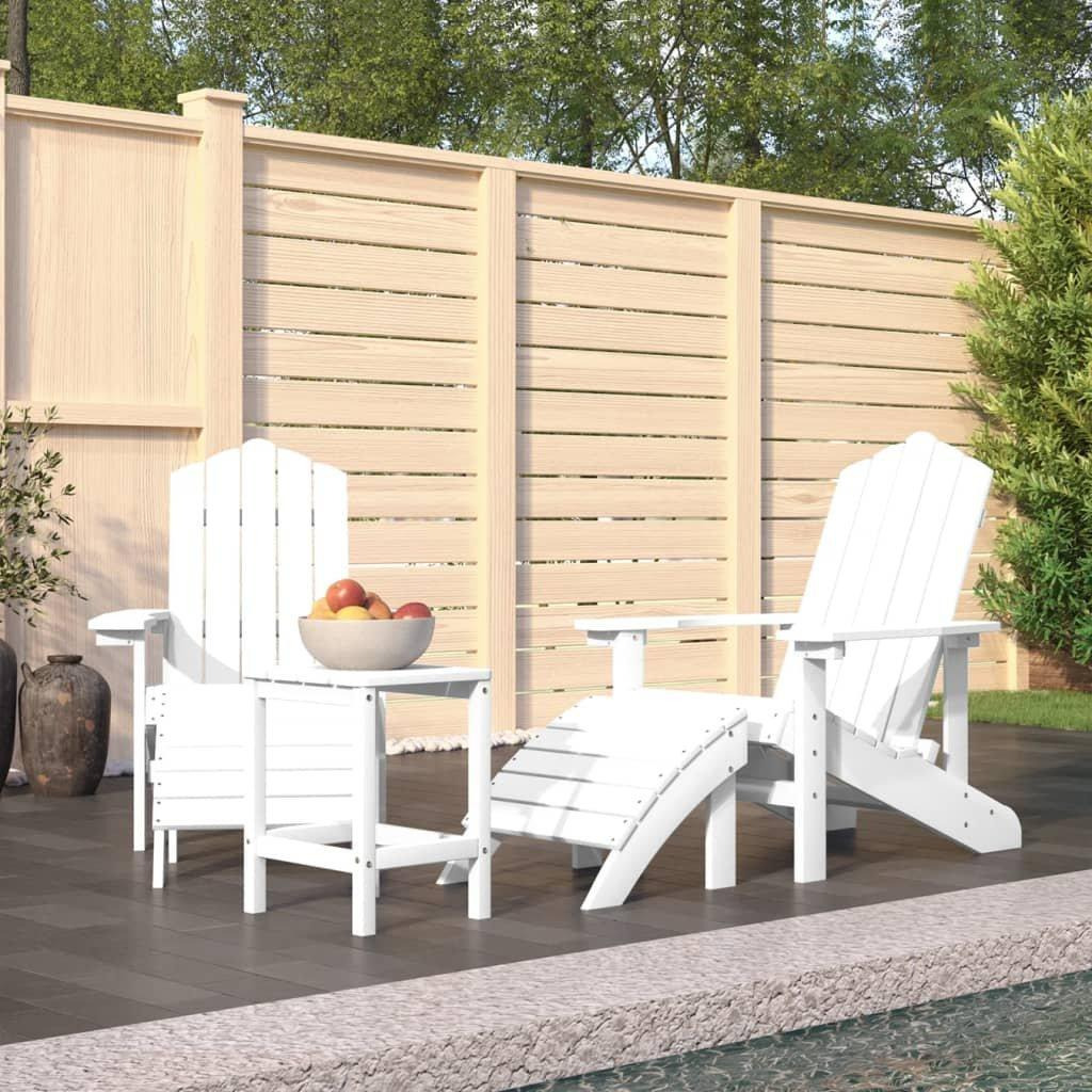 Garden Adirondack Chairs with Footstool & Table HDPE White - image 1