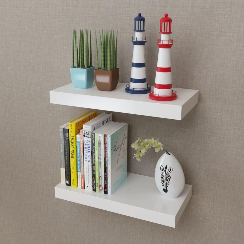 2 White MDF Floating Wall Display Shelves Book/DVD Storage - image 1
