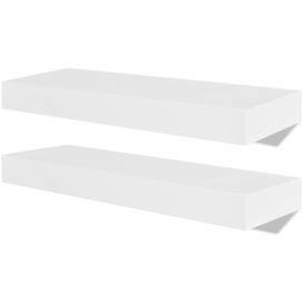 2 White MDF Floating Wall Display Shelves Book/DVD Storage - thumbnail 2