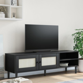 TV Cabinet SENJA Rattan Look Black 158x40x49cm Solid Wood Pine