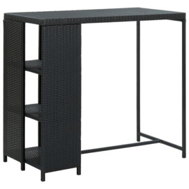 Bar Table with Storage Rack Black 120x60x110 cm Poly Rattan - thumbnail 1