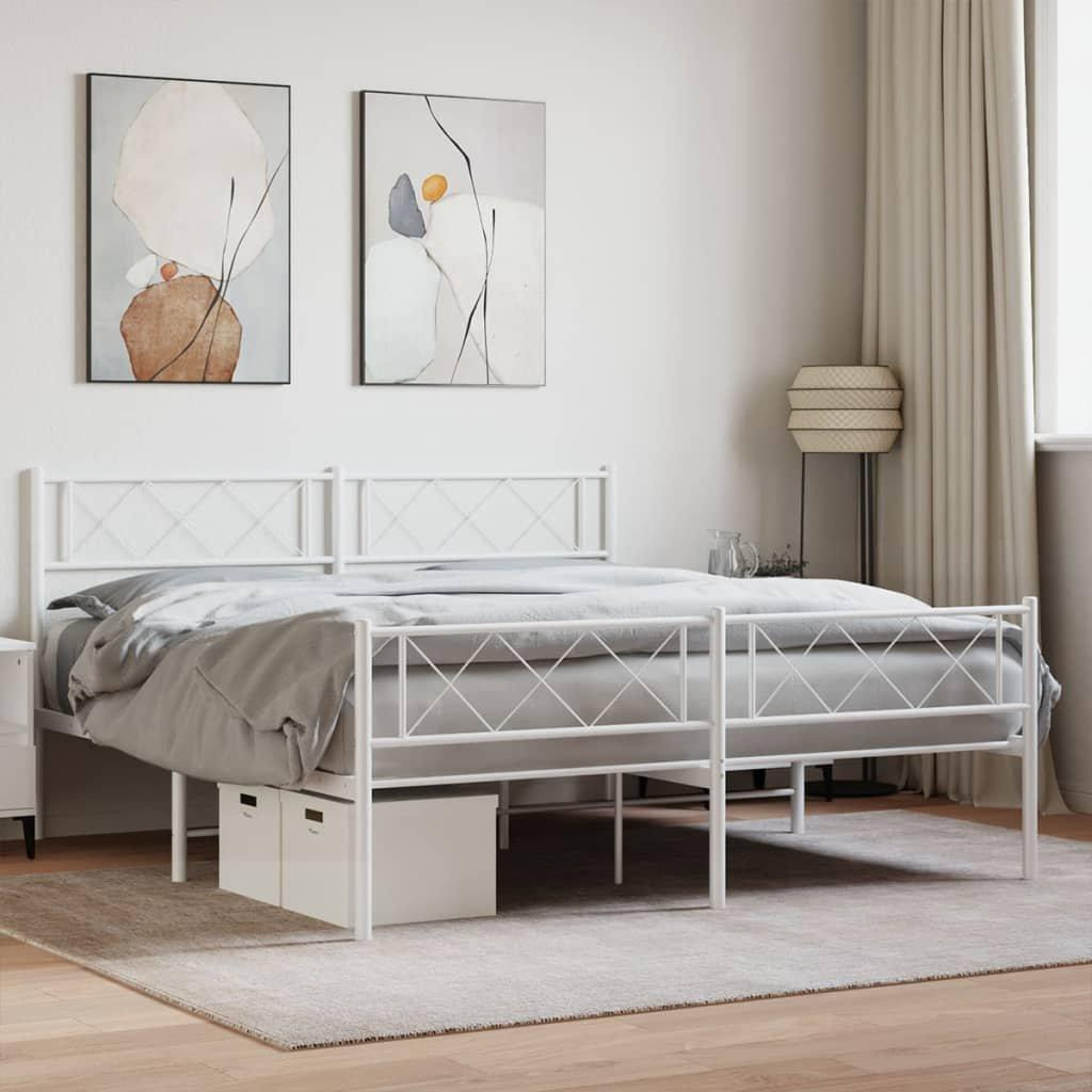 Metal Bed Frame with Headboard and Footboard White 140x190 cm - image 1