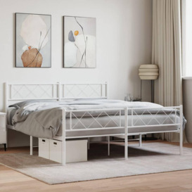 Metal Bed Frame with Headboard and Footboard White 140x190 cm - thumbnail 1