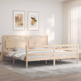 Bed Frame with Headboard Super King Size Solid Wood - thumbnail 3