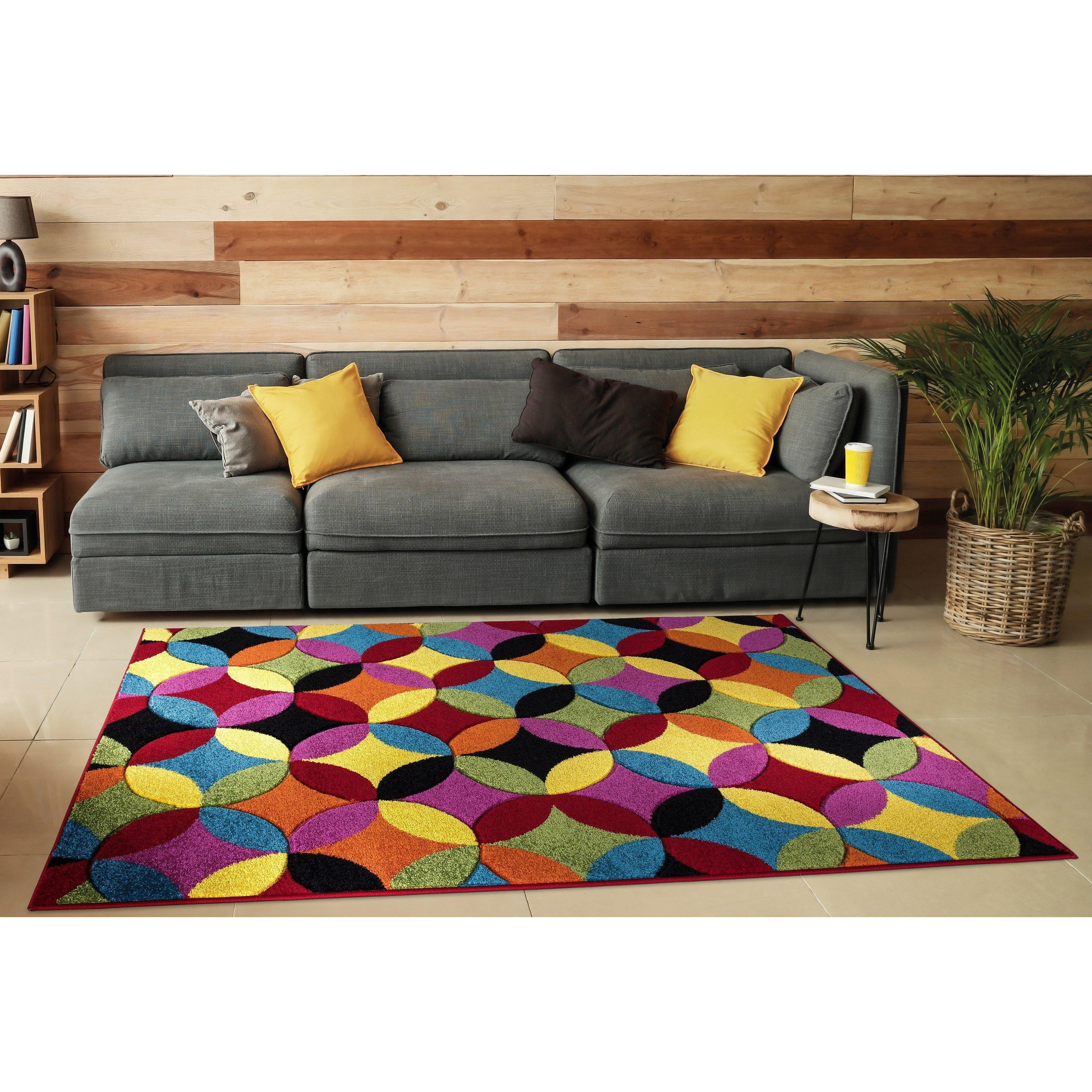 Modern Hand Carved Multicolour Soft Thick Area Rug - Circles Bright - image 1