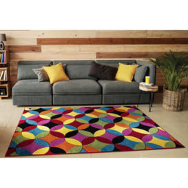 Modern Hand Carved Multicolour Soft Thick Area Rug - Circles Bright - thumbnail 1