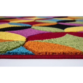 Modern Hand Carved Multicolour Soft Thick Area Rug - Circles Bright - thumbnail 3
