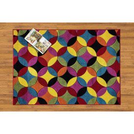 Modern Hand Carved Multicolour Soft Thick Area Rug - Circles Bright - thumbnail 2