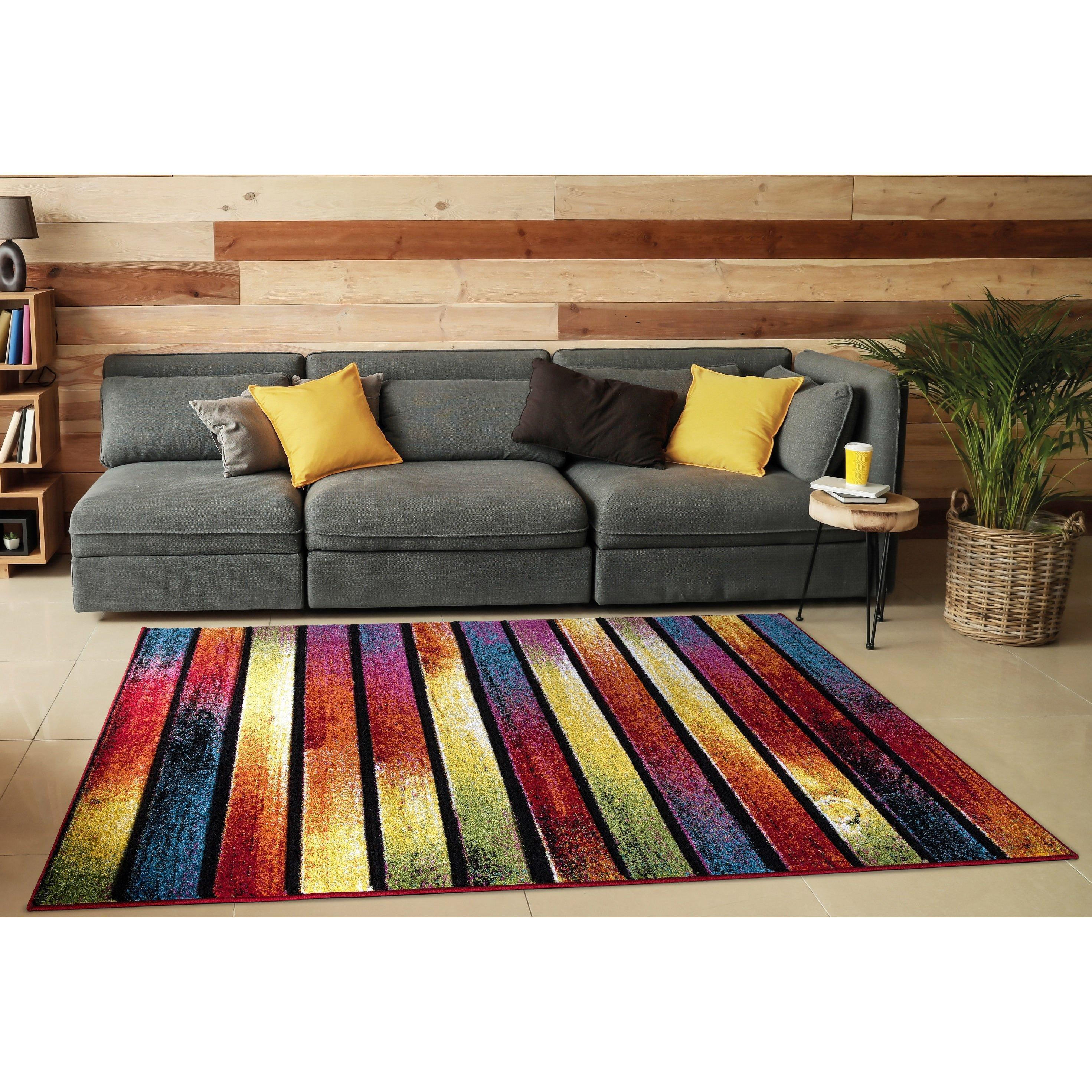 Modern Hand Carved Multicolour Soft Thick Area Rug - Stripes - image 1