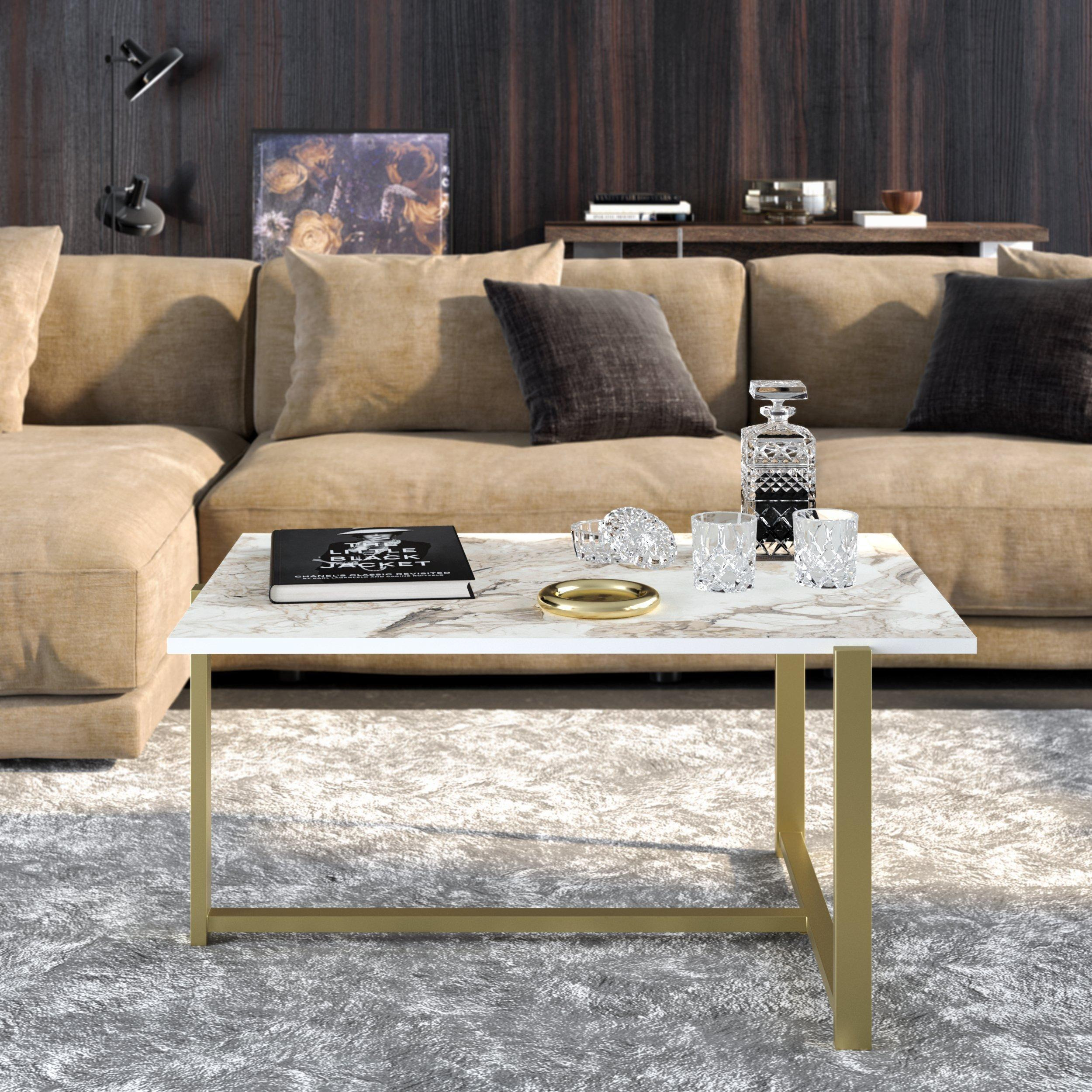 Merideths Marble Effect Metal Coffee Table for Living Room and Office - image 1