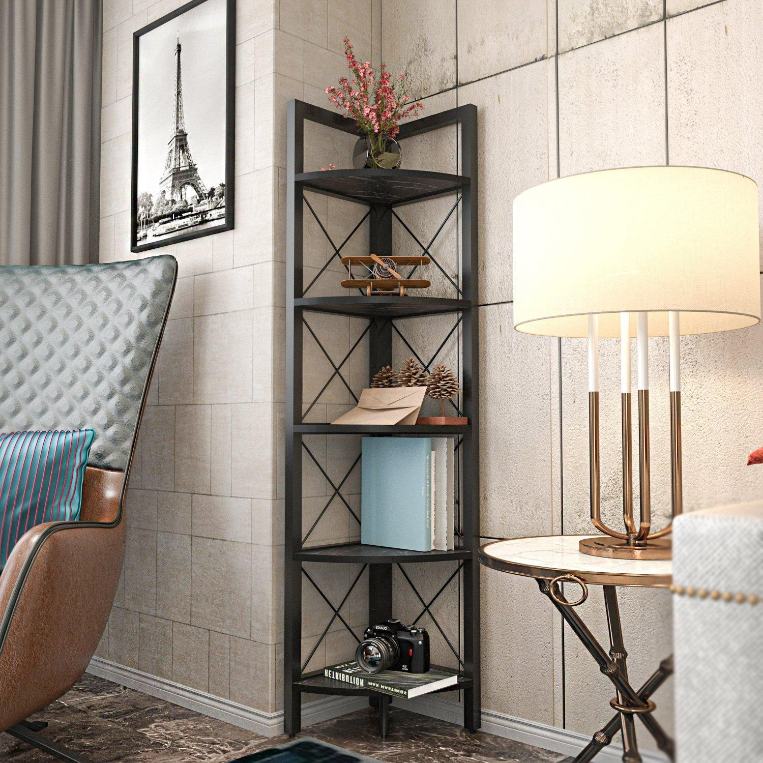 Remo Metal Corner Bookcase Bookshelf Shelving Unit - Marble Design - image 1