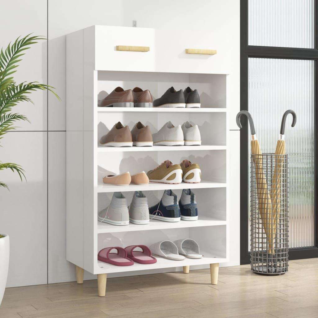 Shoe Cabinet High Gloss White 60x35x105 cm Engineered Wood - image 1