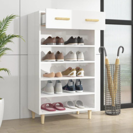 Shoe Cabinet High Gloss White 60x35x105 cm Engineered Wood - thumbnail 3